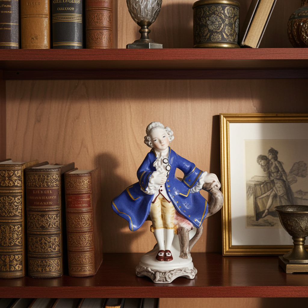 Italian Porcelain Gentleman Figurine – Hand‑Painted Blue Coat Accent