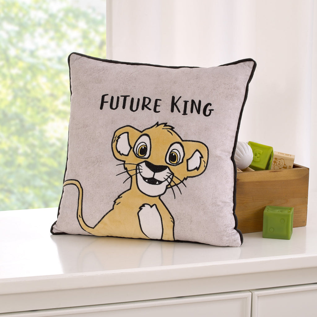 Lion King Taupe and Gold Simba Future King Embroidered Decorative Pillow