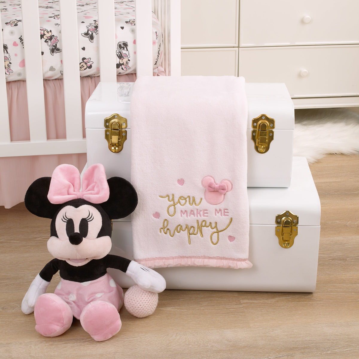 Minnie Mouse My Happy Place Pink Super Soft Appliqued Baby Blanket