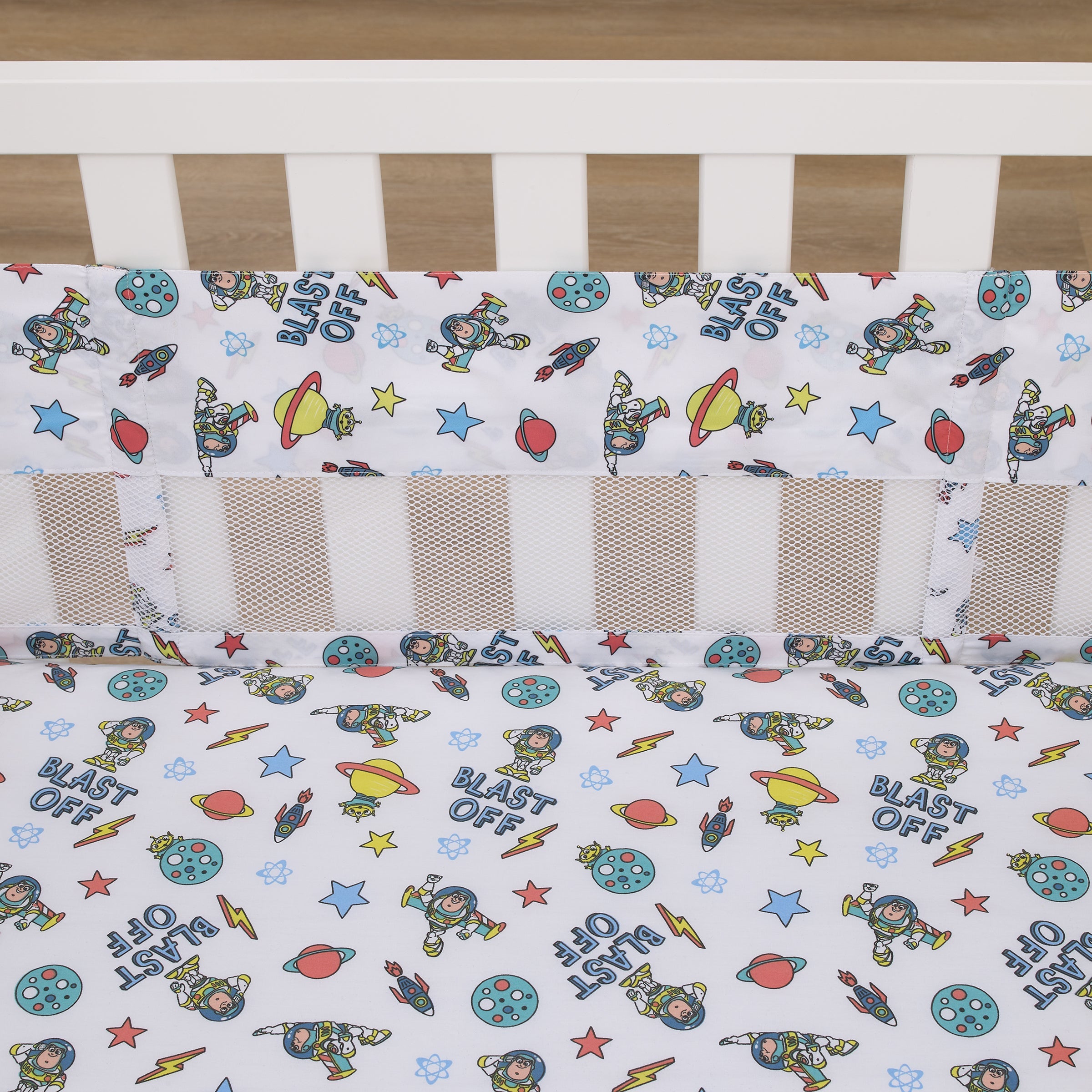 Disney Toy Story Buzz Lightyear Blue, Orange, Green and White Blast-Off Crib Liner