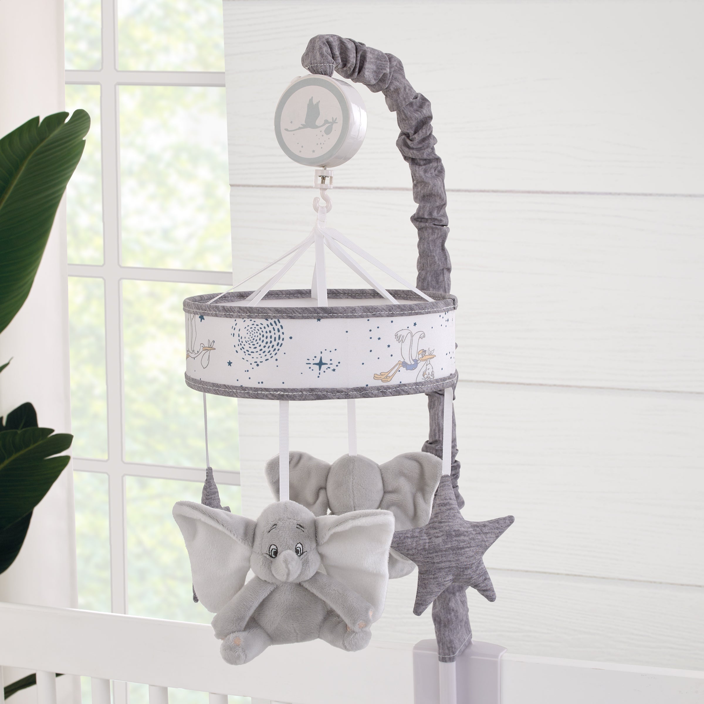 Dumbo Sweet Little Baby Light Blue, White and Gray Dumbo and Stars Plush Musical Mobile