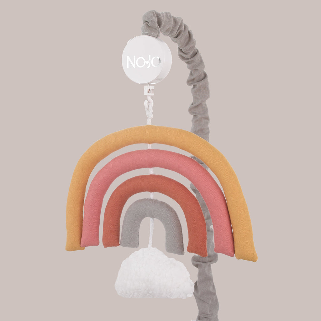 Over The Rainbow Gold, Orange, Coral, and Gray Plush Nursery Musical Mobile