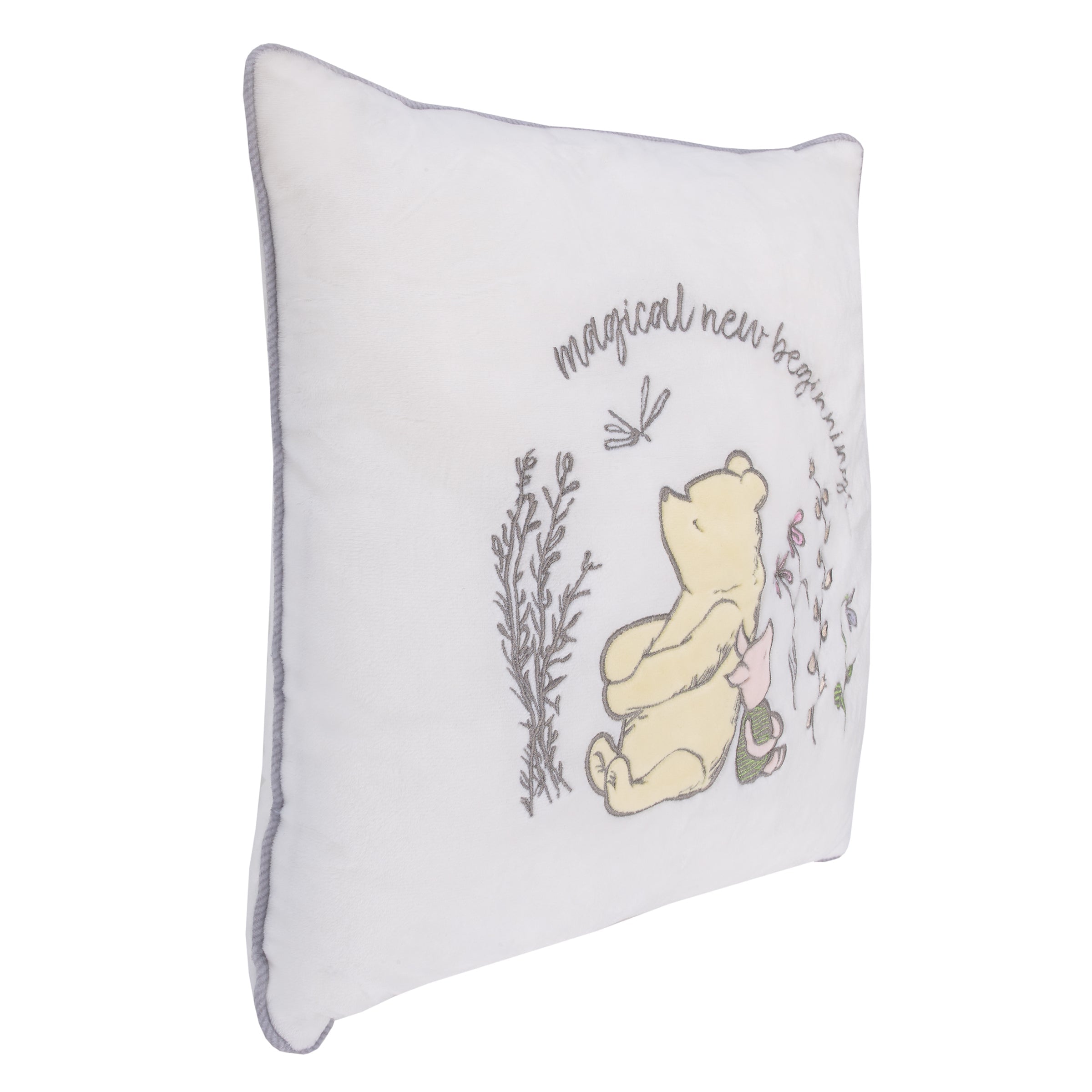 Classic Pooh Naturally Friends Ivory and Taupe Magical New Beginnings Appliqued Decorative Pillow