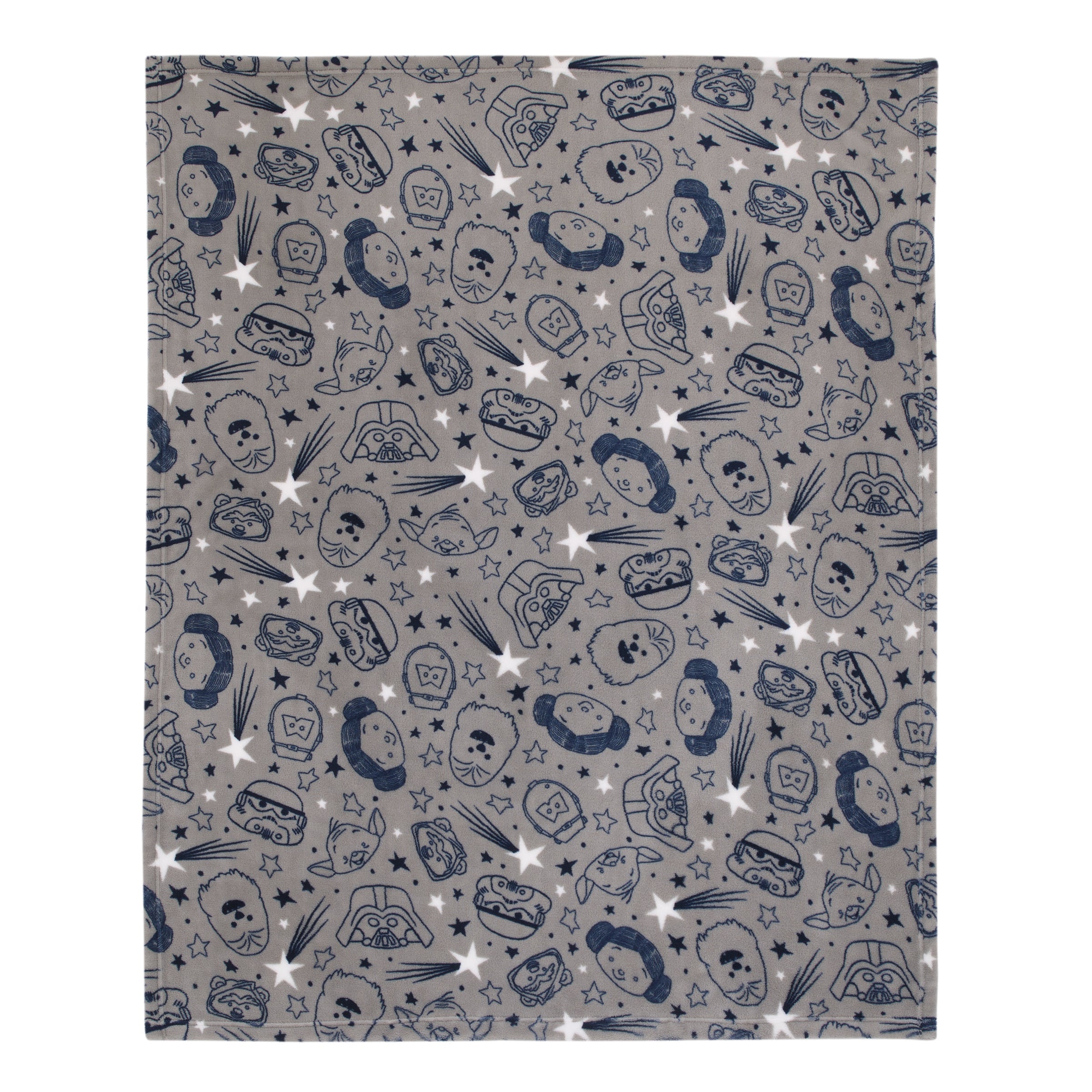 Star Wars Welcome to the Galaxy Navy and Gray Princess Leia, R2-D2, Chewbacca, and C-3PO Super Soft Toddler Blanket