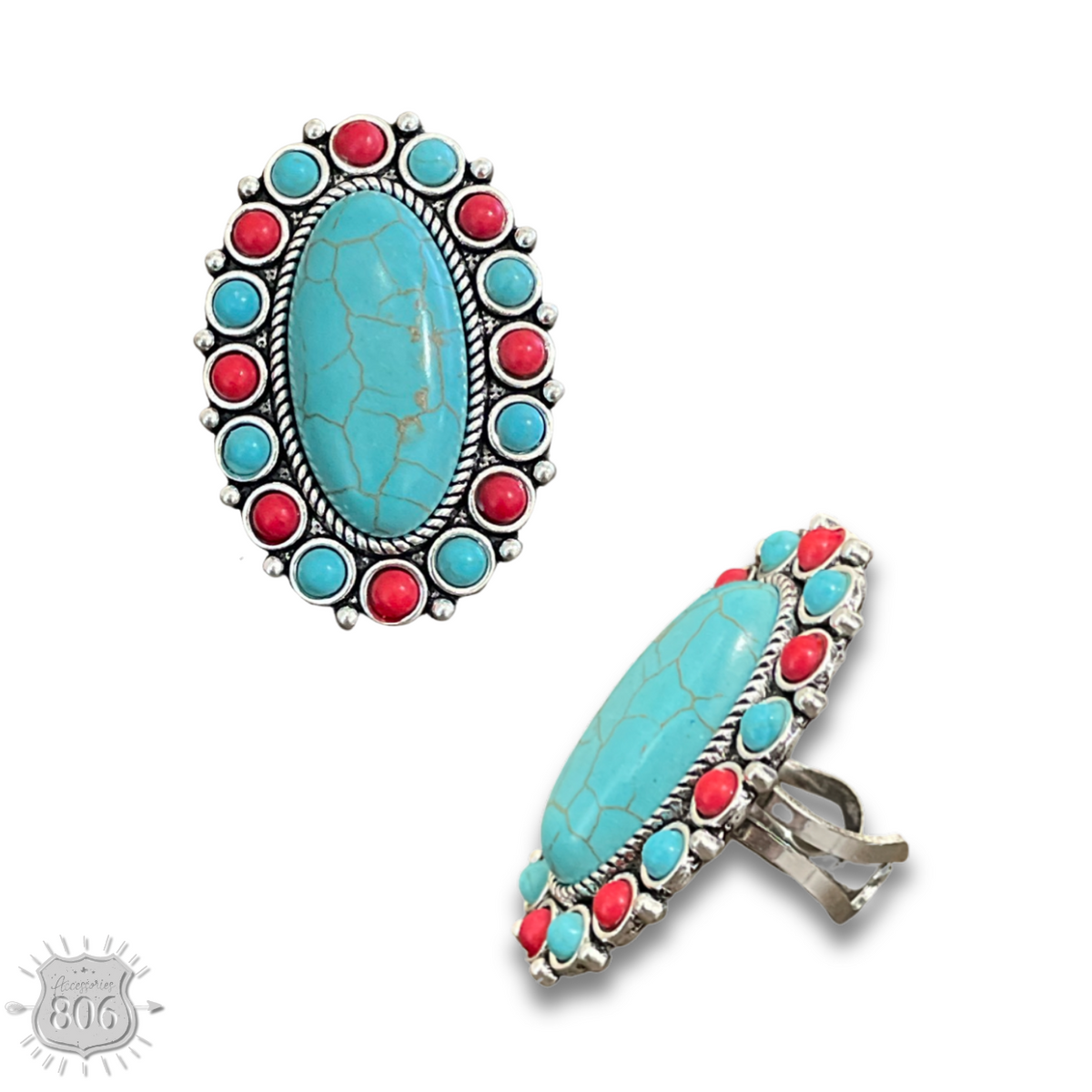 Two tone oval stone ring