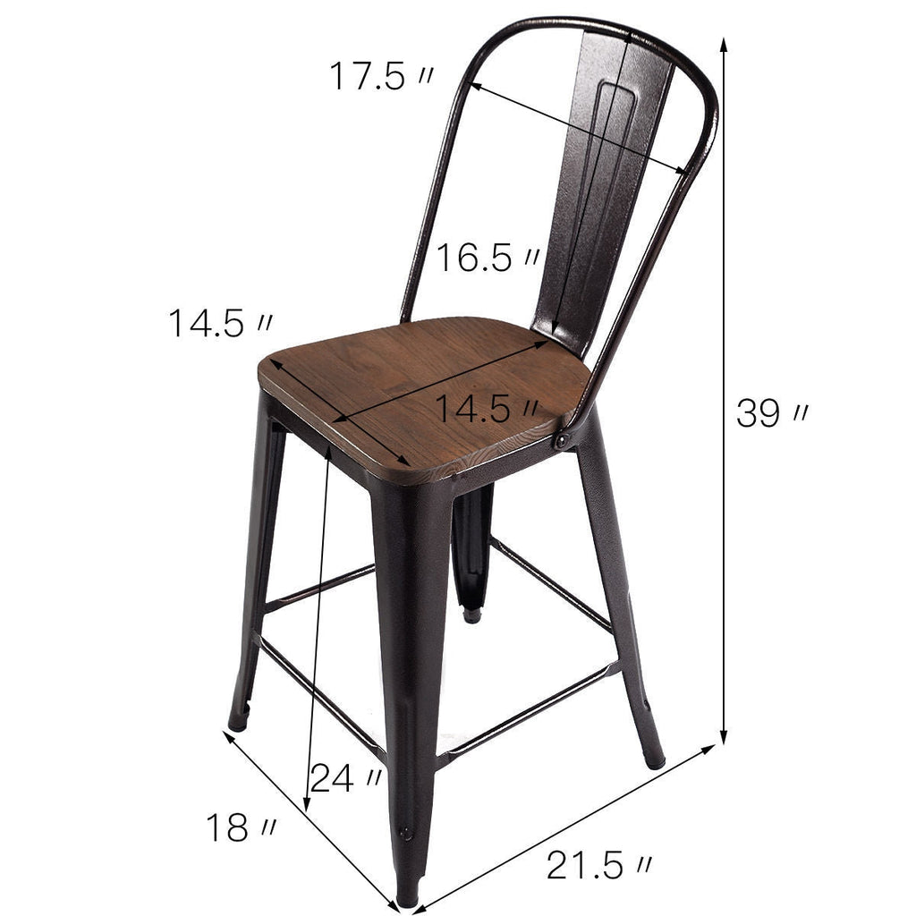 Set of 4 Industrial Metal Counter Stool Dining Chairs with Removable Backrests