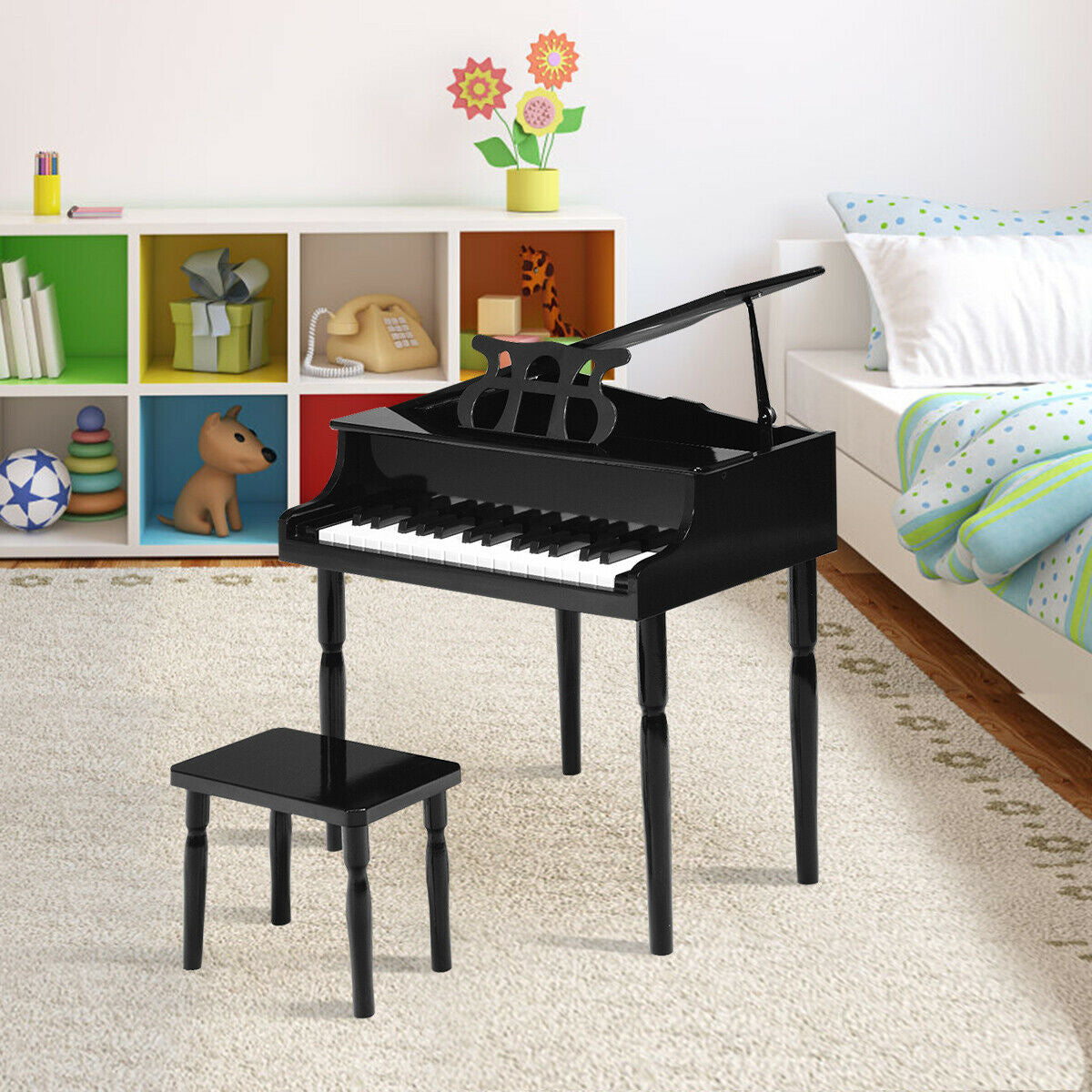 30-Key Wood Toy Kids Grand Piano with Bench
