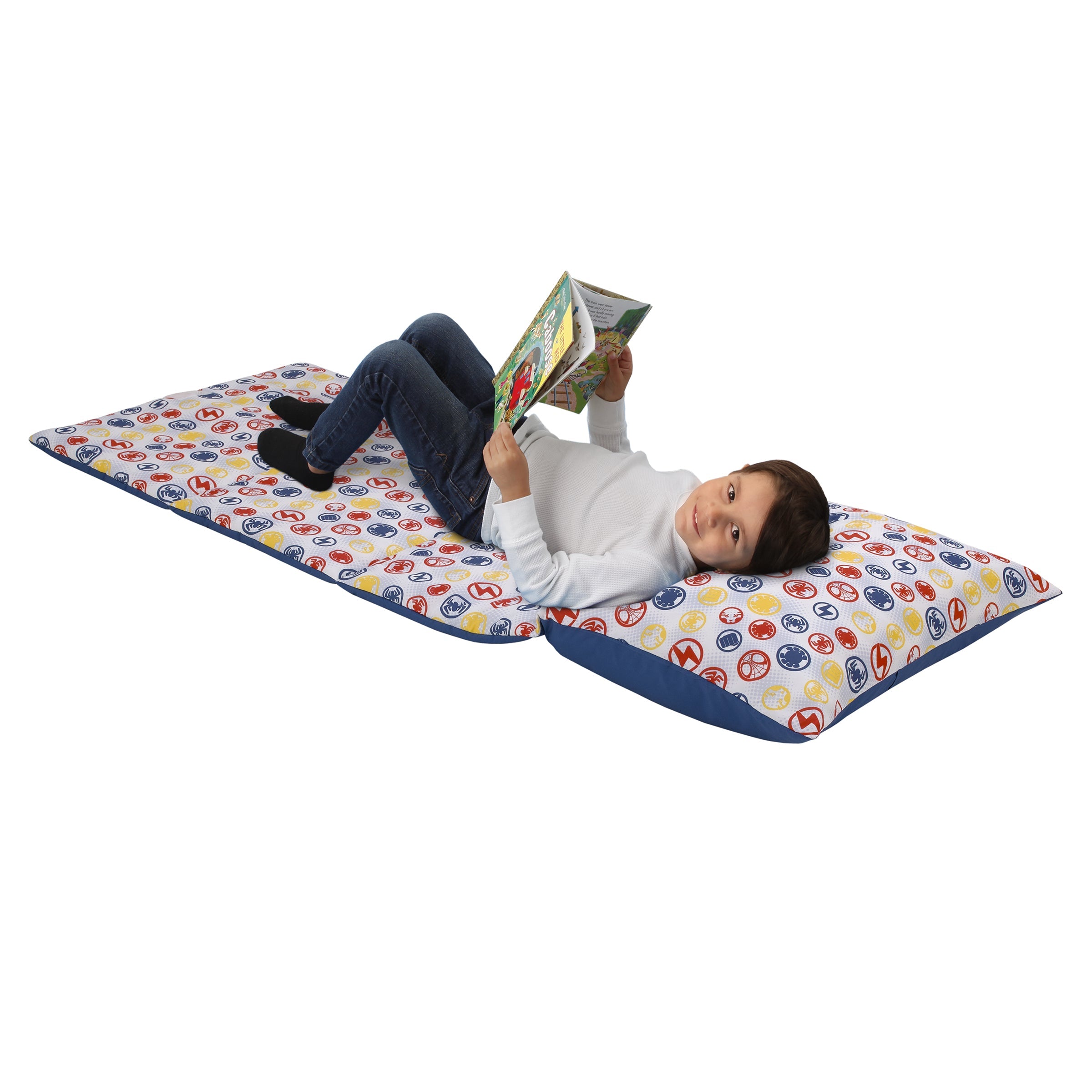 Spidey and His Amazing Friends Blue, Red, Yellow, and Green, Team Up Deluxe Easy Fold Toddler Nap Mat