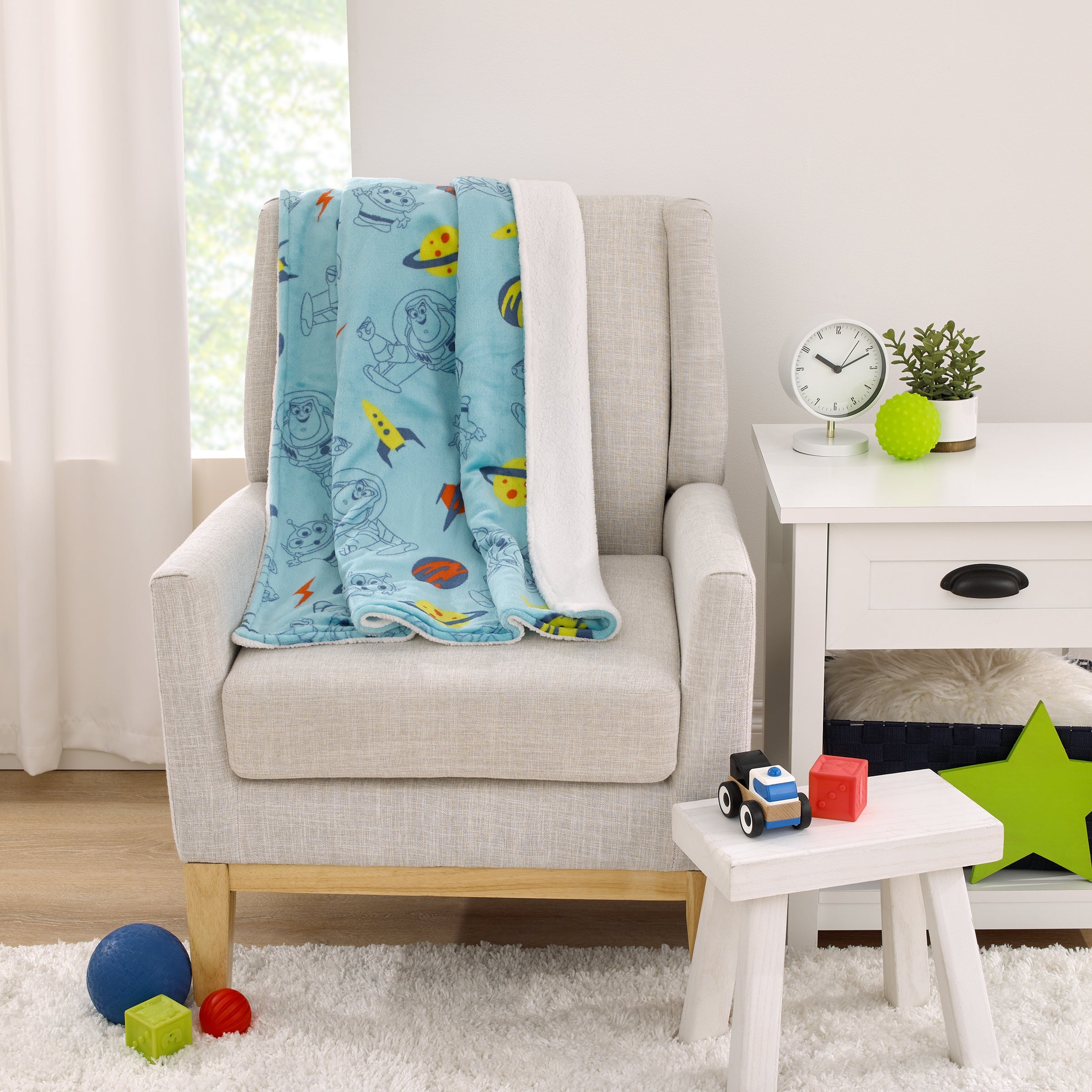 Toy Story Aqua, Lime and Orange Buzz Lightyear Super Soft Sherpa Baby Blanket