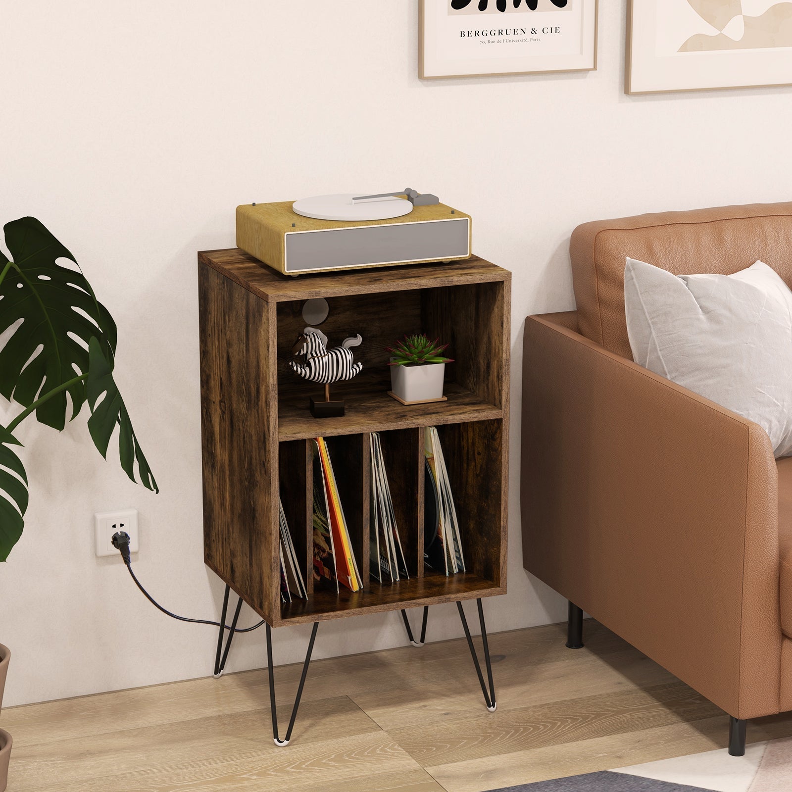 Record Player Stand with Charging Station