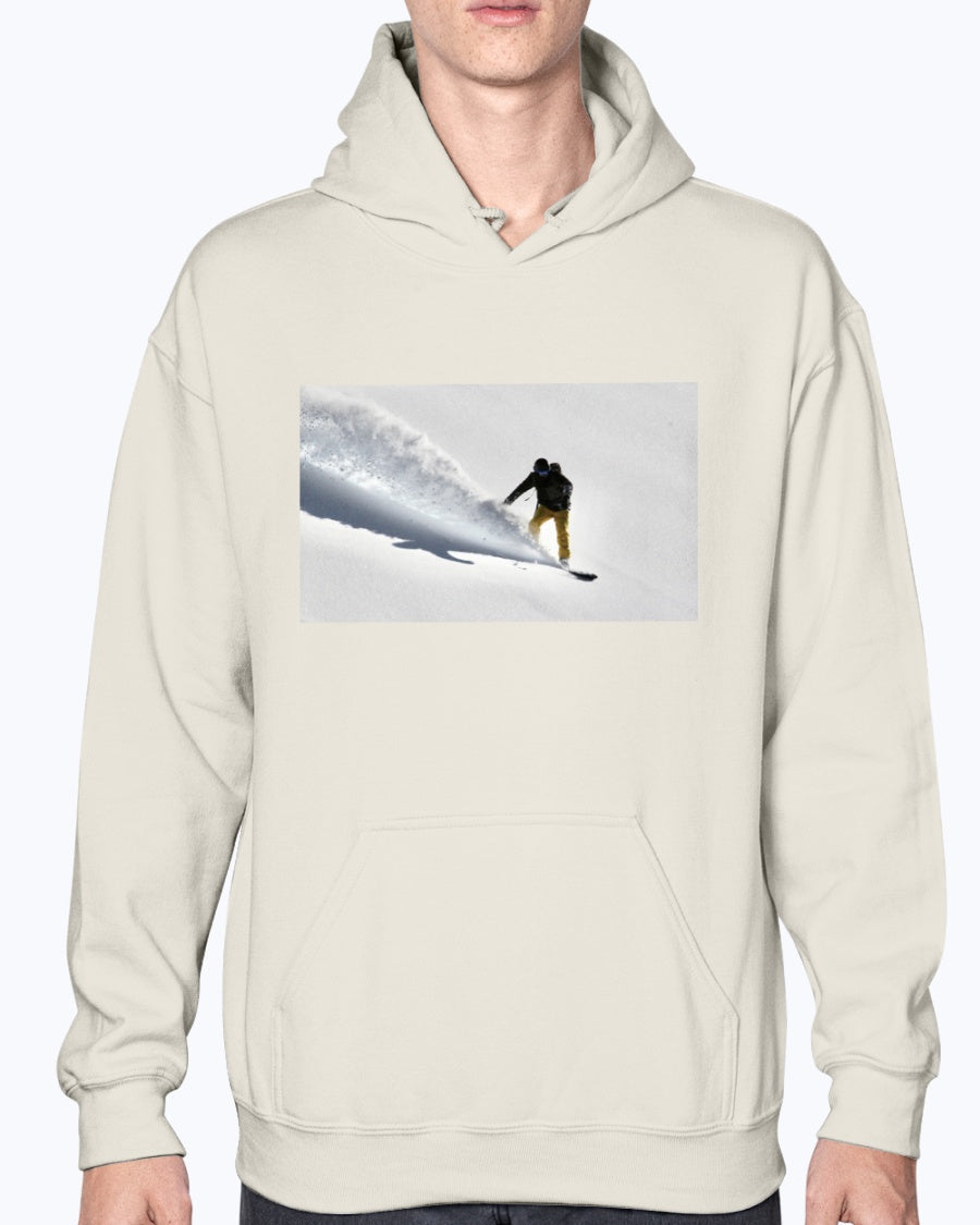 Powder Surfer, French Alps Snowboarder in the Powder, Moss Apparel, Unisex Hoodie