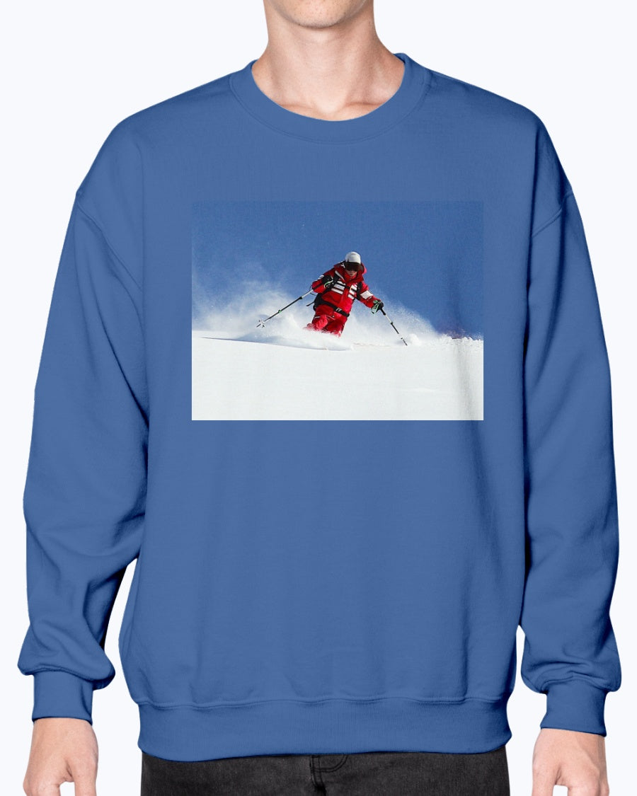 Skiing Bunny Hops, Cozy Unisex Winter Apparel, Moss Apparel, Unisex Crewneck Sweatshirt