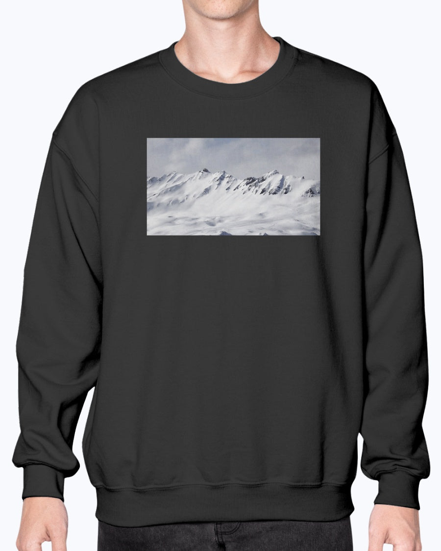 French Alps Mountain View, Skiing and Snowboarding Fan Apparel, Moss Apparel, Unisex Crewneck Sweatshirt