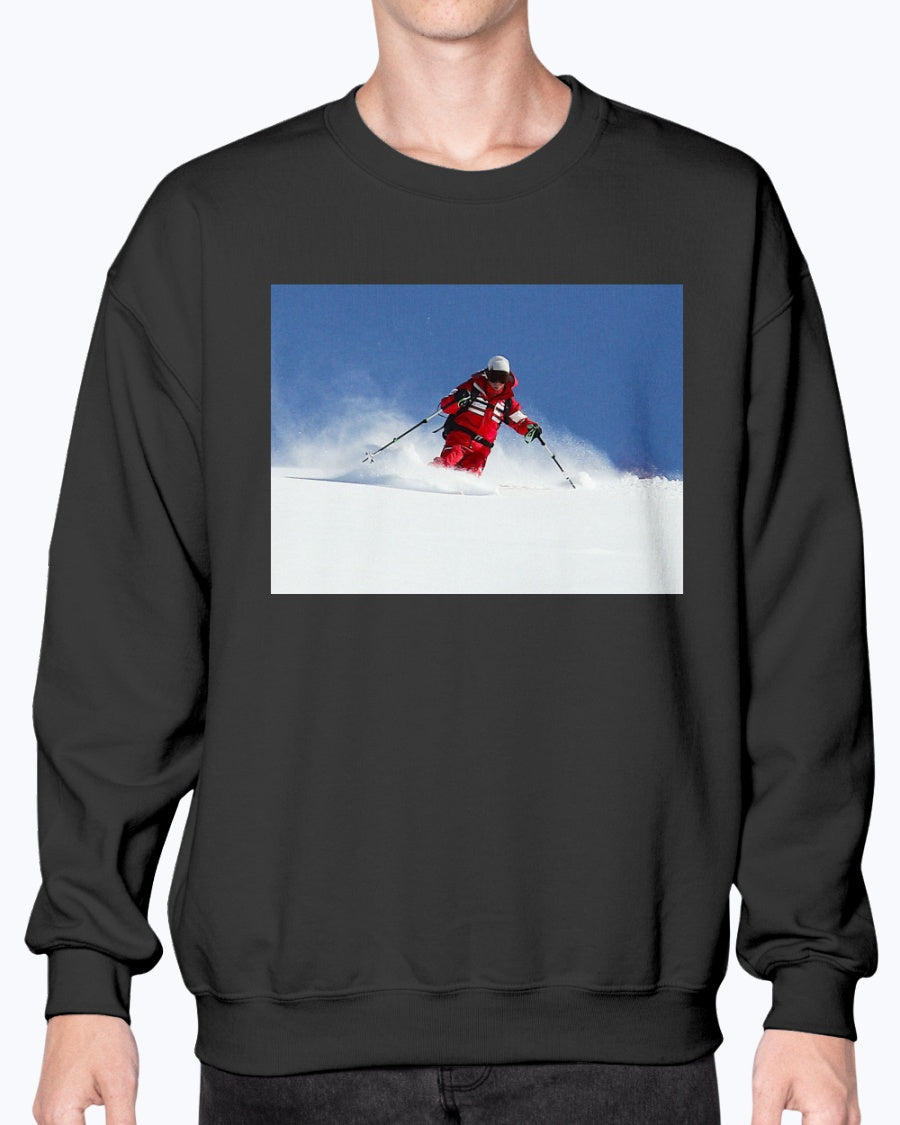 Skiing Bunny Hops, Cozy Unisex Winter Apparel, Moss Apparel, Unisex Crewneck Sweatshirt