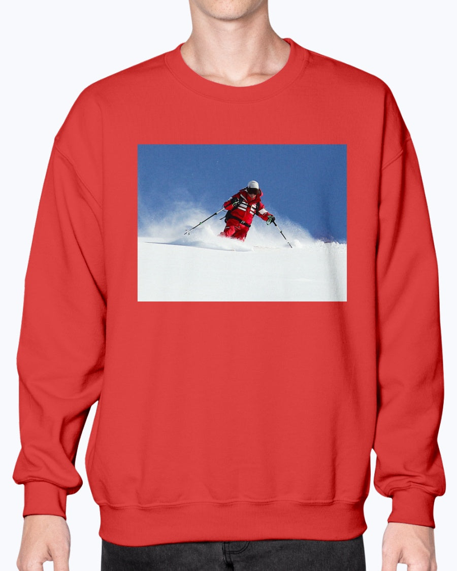 Skiing Bunny Hops, Cozy Unisex Winter Apparel, Moss Apparel, Unisex Crewneck Sweatshirt