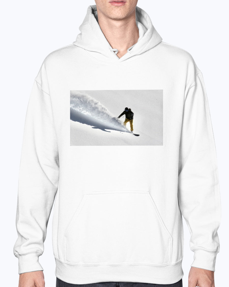 Powder Surfer, French Alps Snowboarder in the Powder, Moss Apparel, Unisex Hoodie
