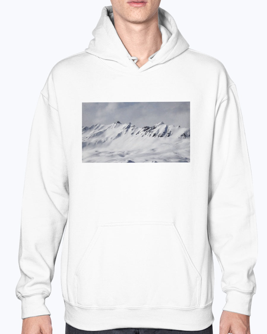 French Alps Mountain View Hoodie: Skiing and Snowboarding Fan Apparel, Moss Apparel, Unisex Hoodie