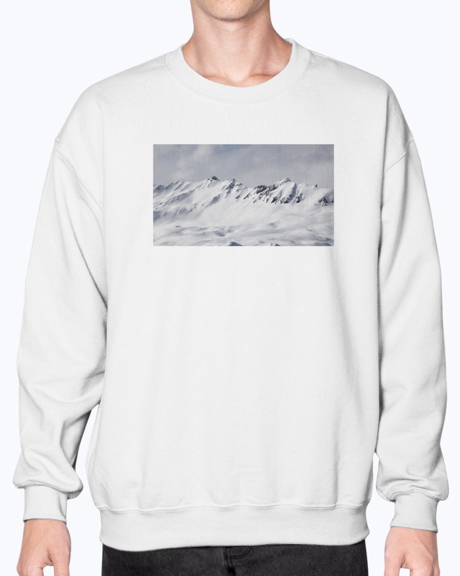 French Alps Mountain View, Skiing and Snowboarding Fan Apparel, Moss Apparel, Unisex Crewneck Sweatshirt