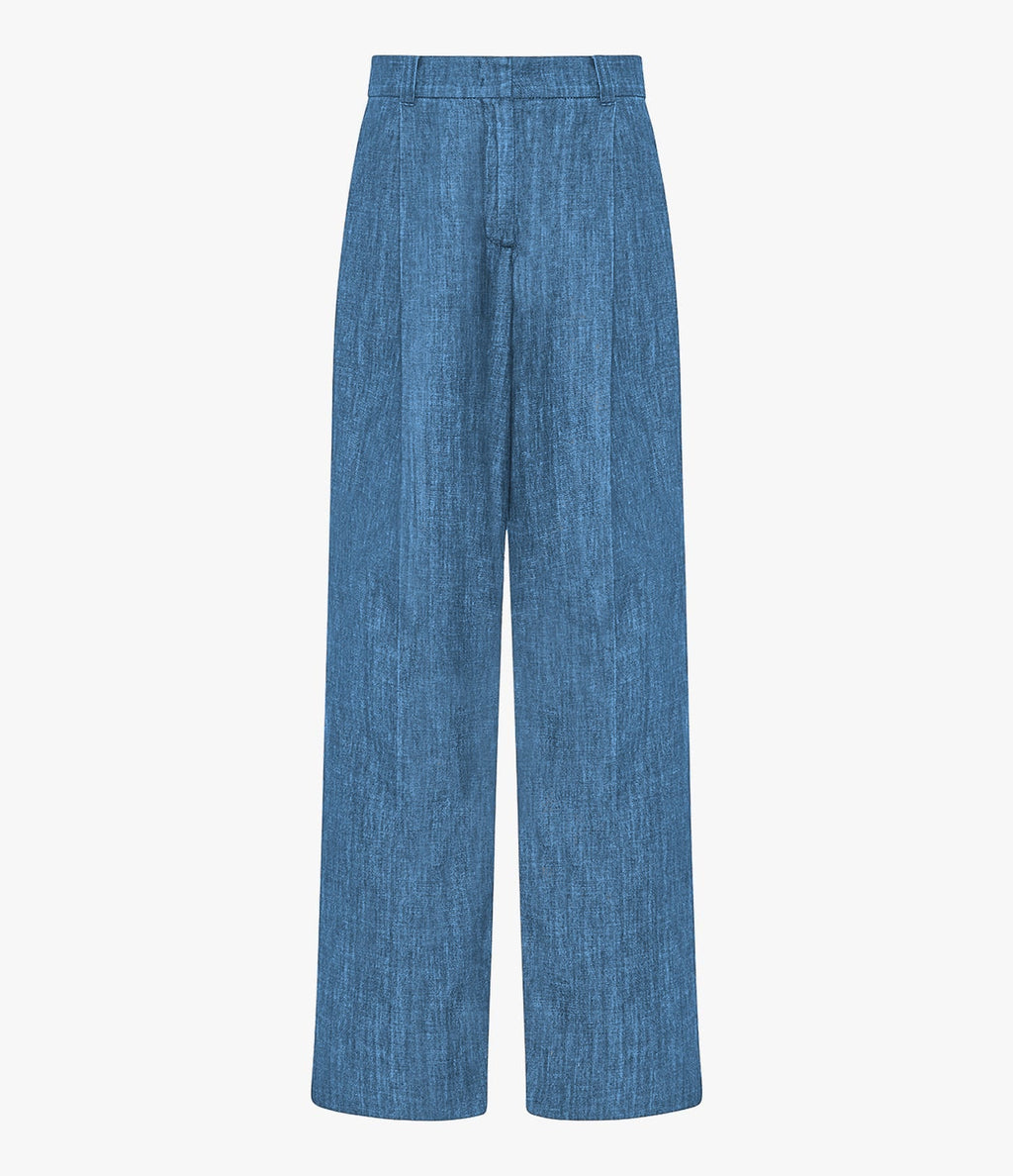 Chambray Relaxed Wide Leg Pant | Medium Blue