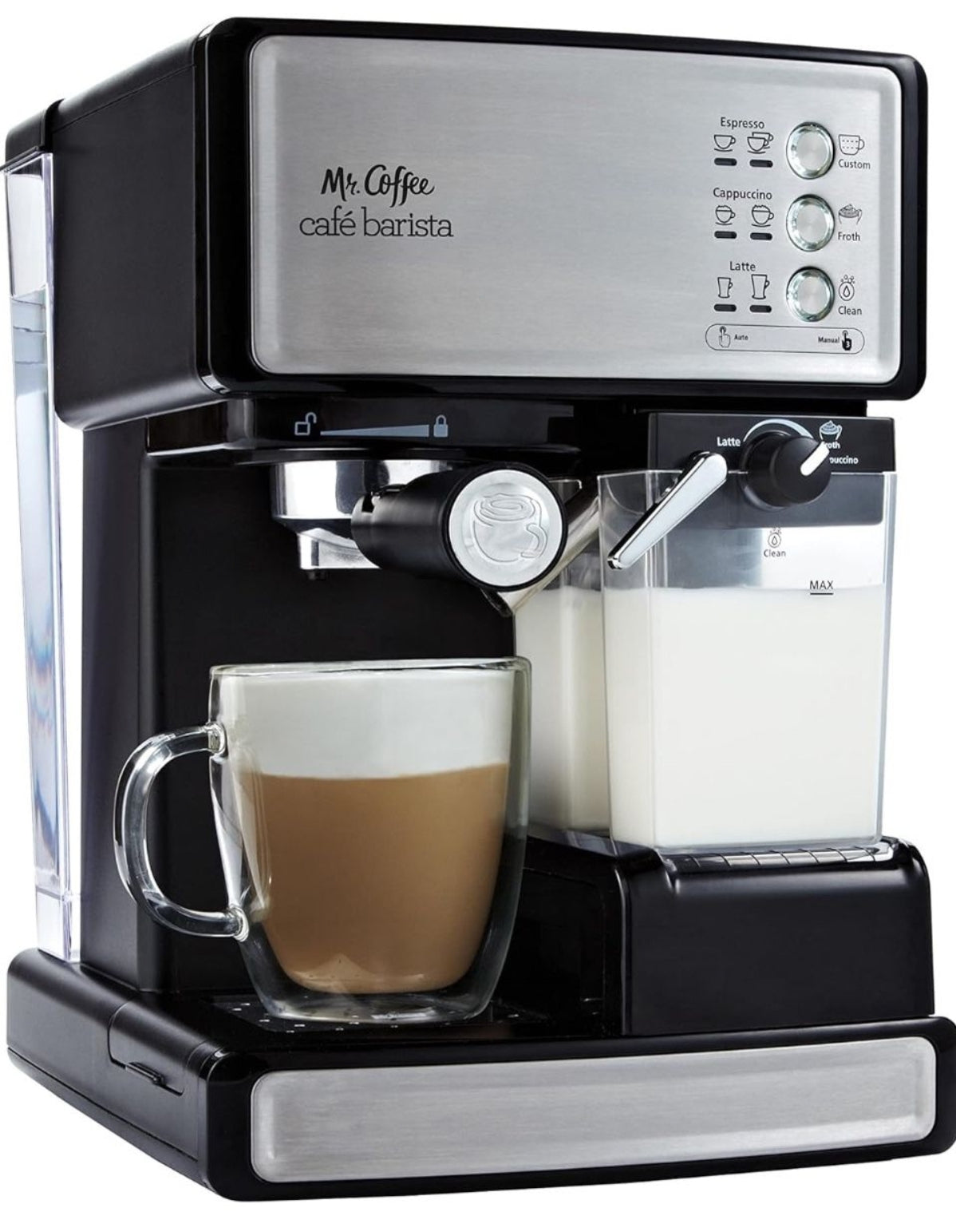Used Mr. Coffee Espresso and Cappuccino Machine, Stainless Steel, Programmable Coffee Maker with Automatic Milk Frother, 15-Bar Pump, Ideal for Home B