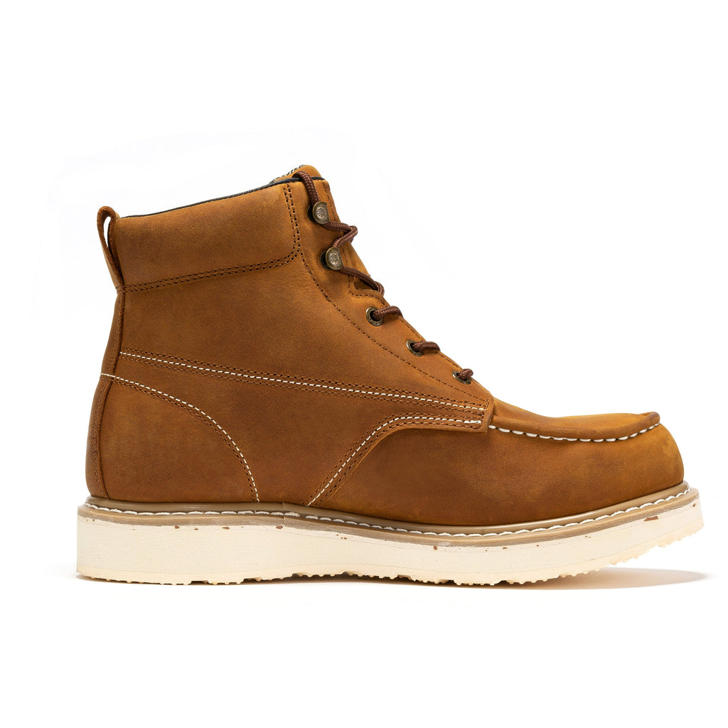 ROCKROOSTER Edgewood Men's 6 inch Brown steel toe waterproof wedge work boots SAP858
