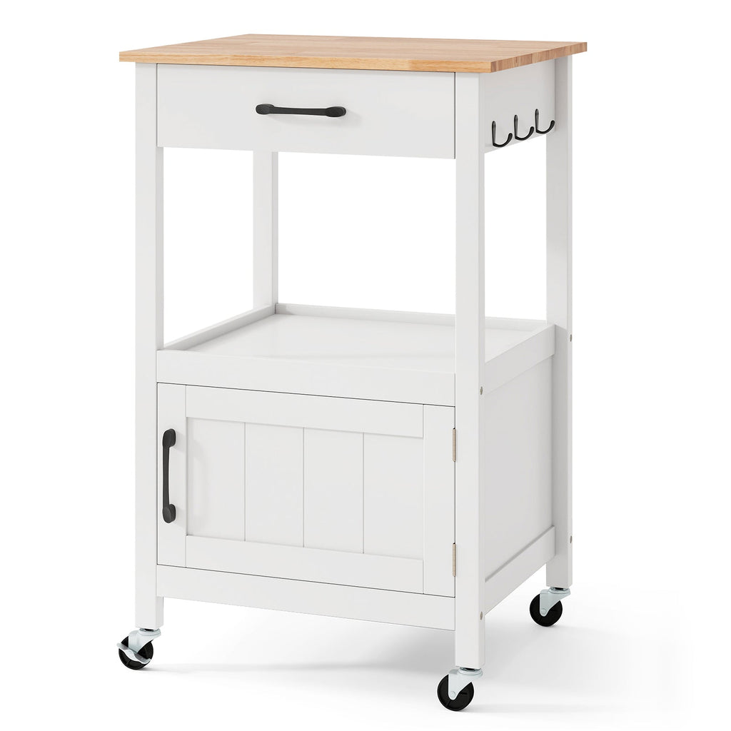 Rolling Kitchen Island Cart with Drawer and Side Hooks