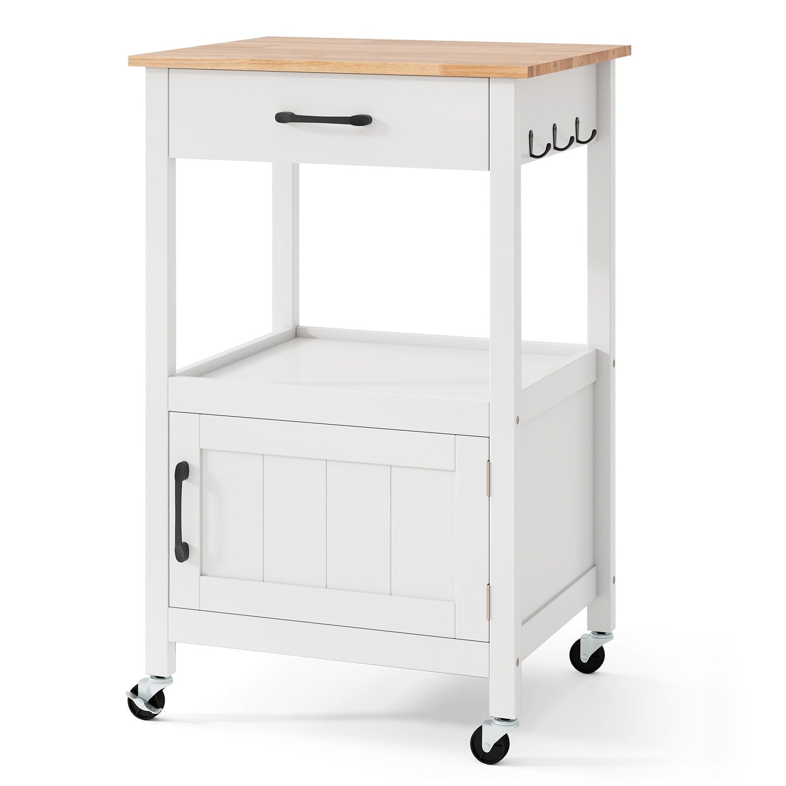 Rolling Kitchen Island Cart with Drawer and Side Hooks