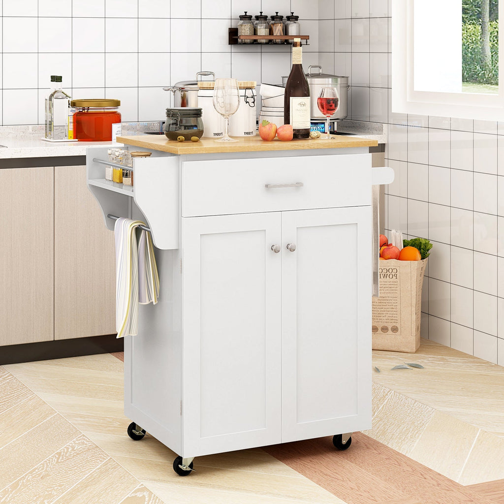 Utility Rolling Storage Cabinet Kitchen Island Cart with Spice Rack
