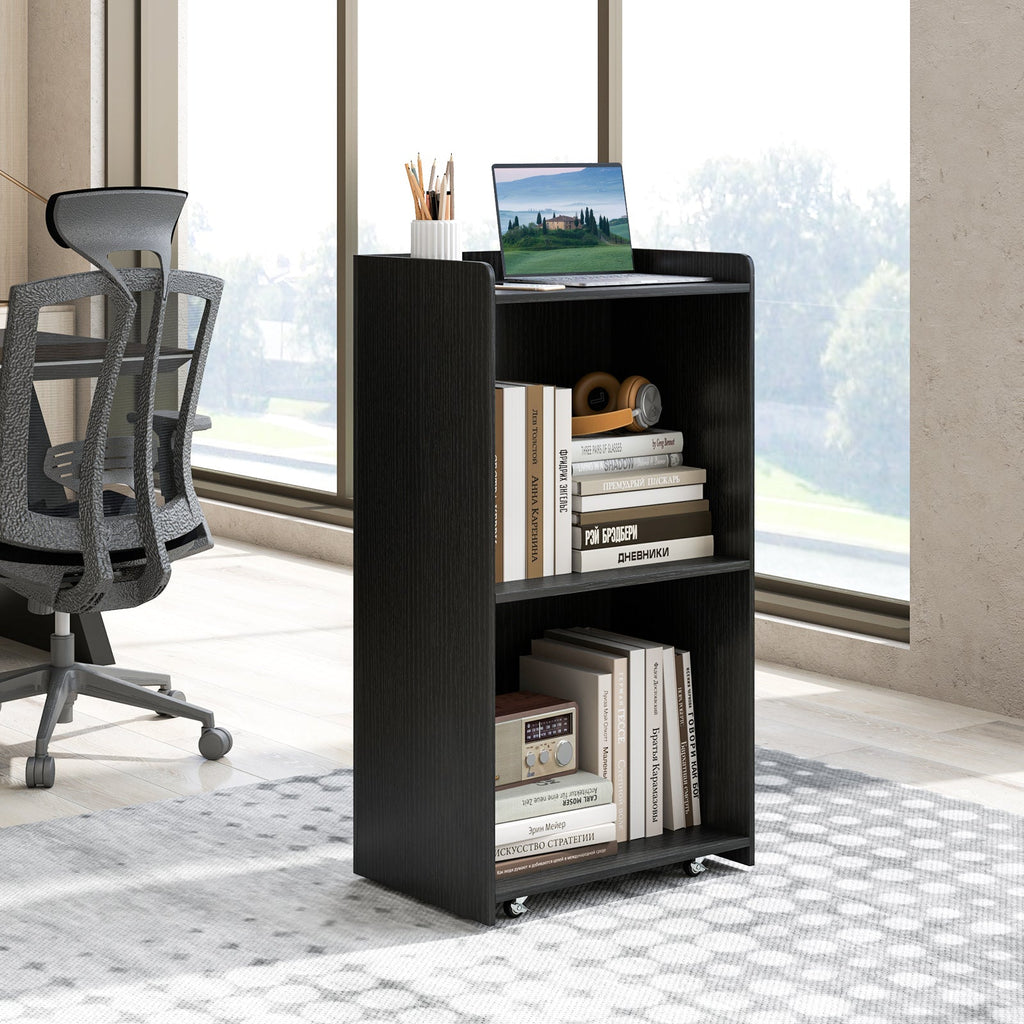 Rolling Podium Stand with 2 Shelves and Lockable Wheels