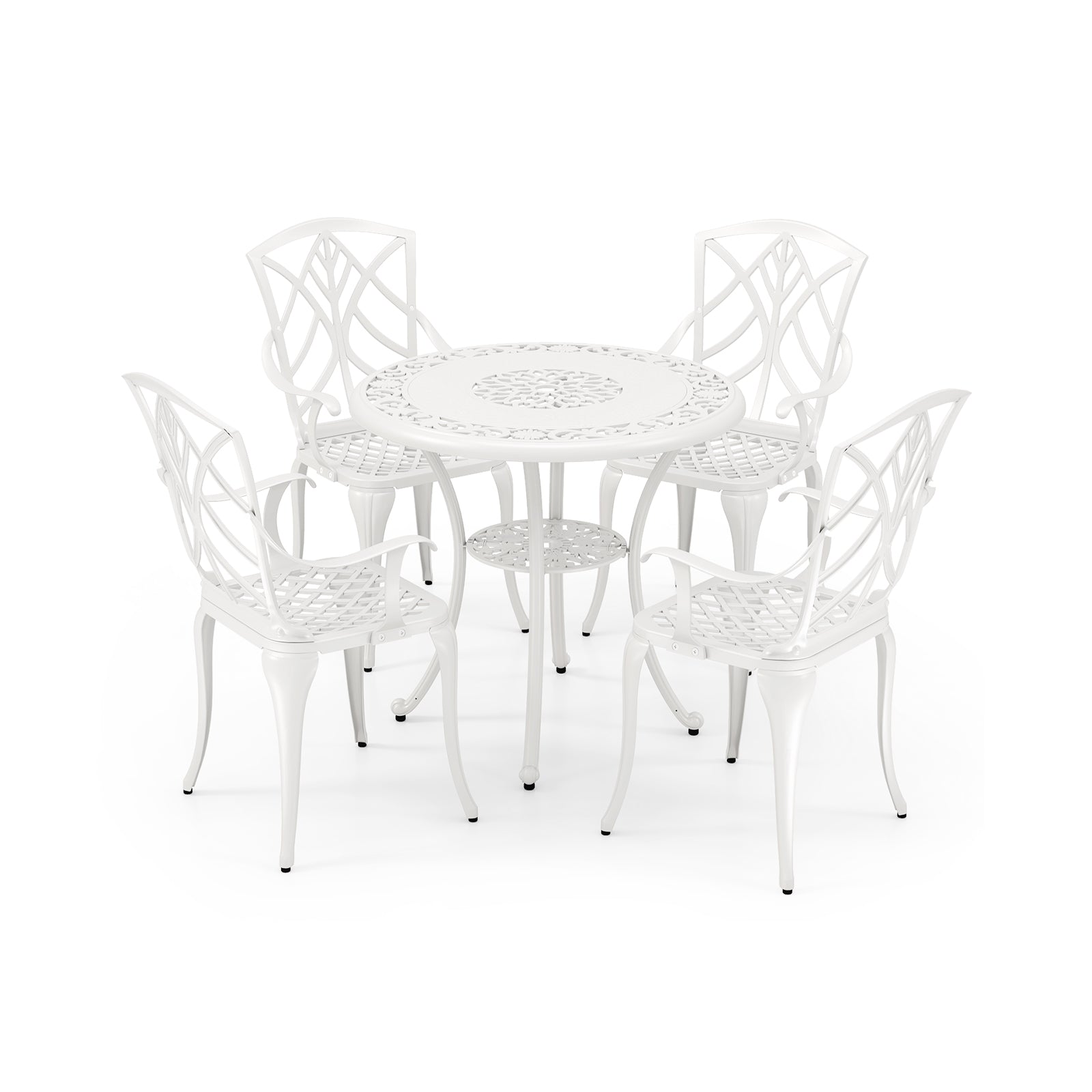 Set of 4 Cast Aluminum Patio Dining Chairs with Armrests and Decorative Patterns