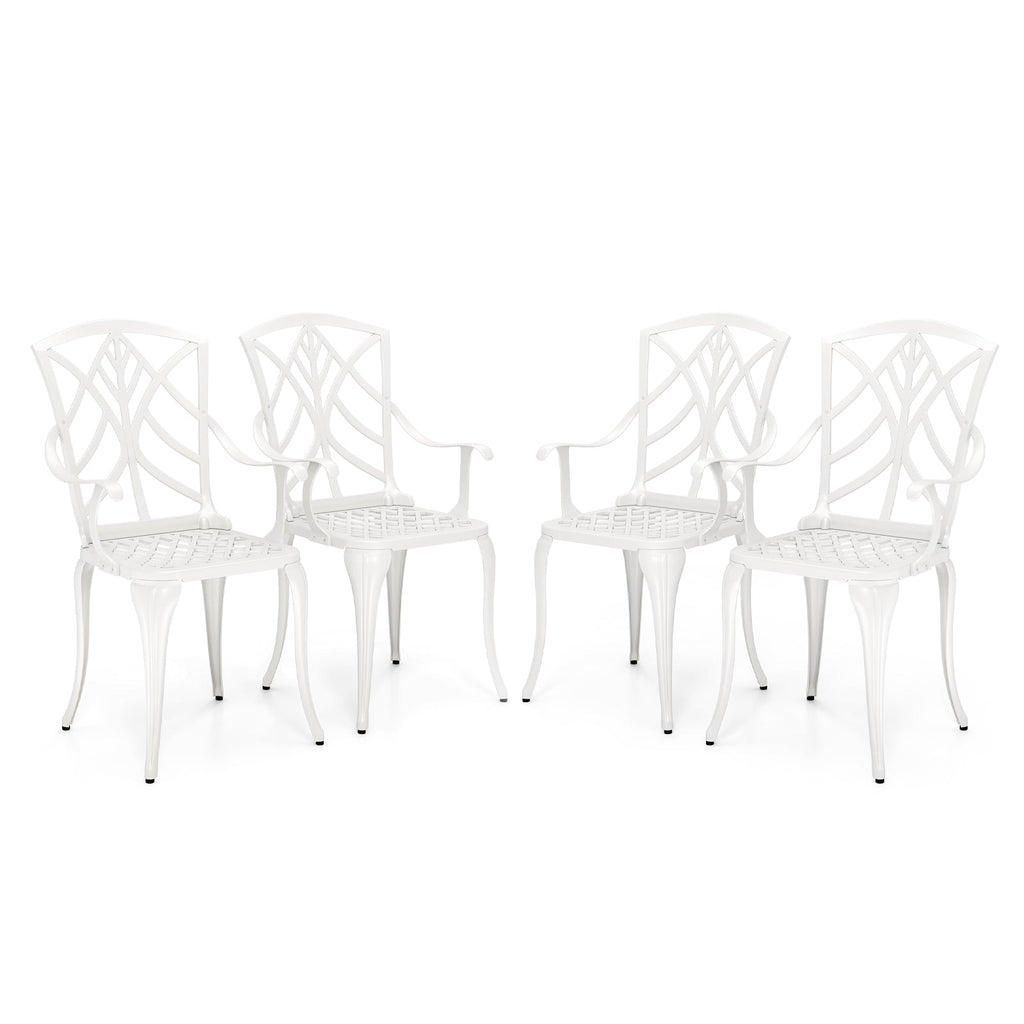 Set of 4 Cast Aluminum Patio Dining Chairs with Armrests and Decorative Patterns