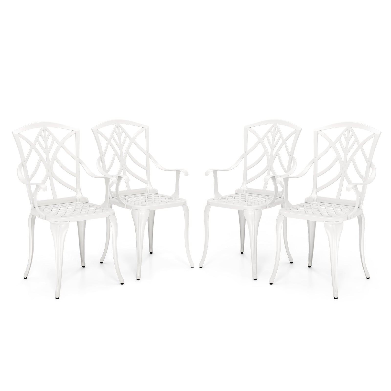 Set of 4 Cast Aluminum Patio Dining Chairs with Armrests and Decorative Patterns
