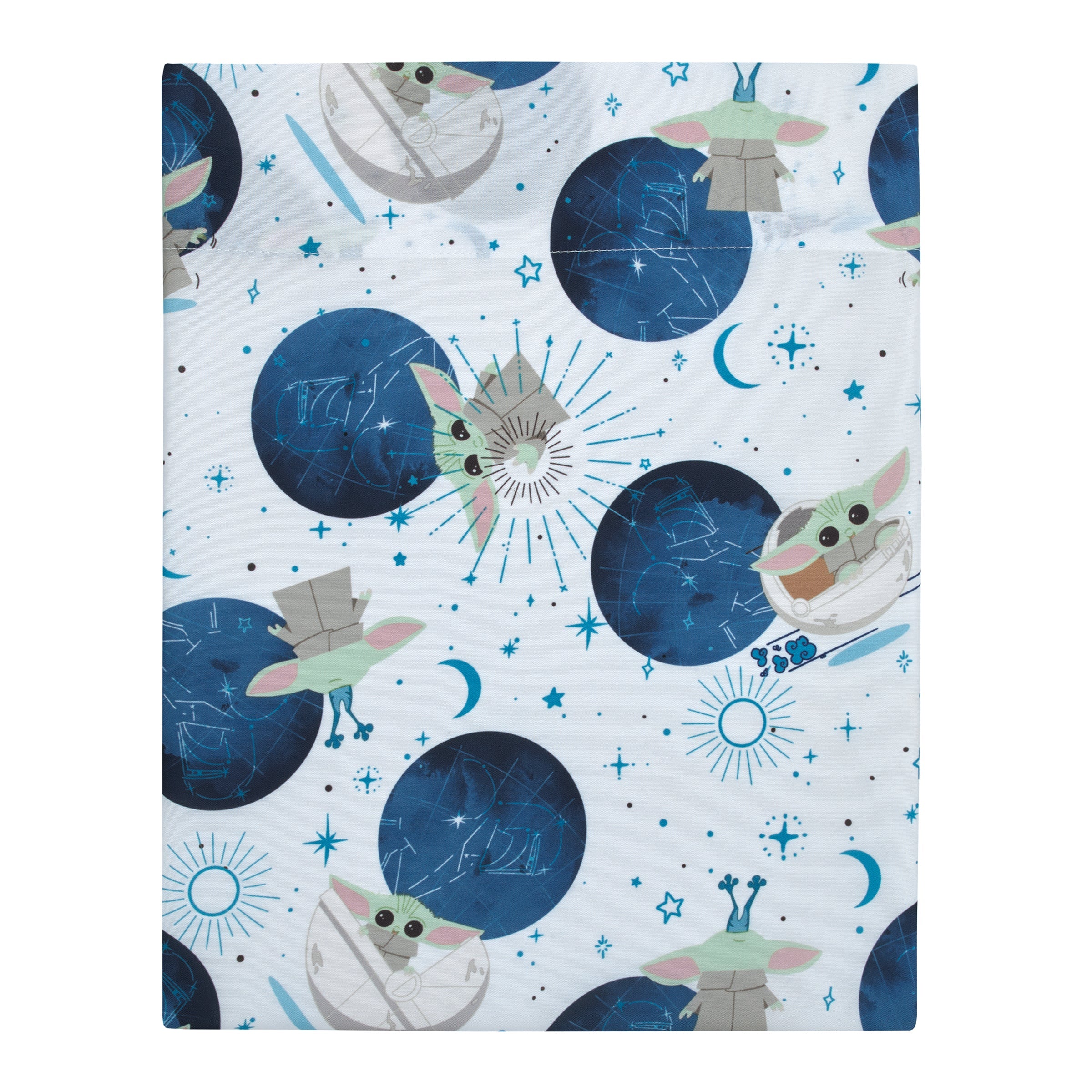 Star Wars The Child - Little Bounty Blue, Green and White Grogu "The Force is Strong with this Child" 4 Piece Toddler Bed Set - Comforter, Fitted Bottom Sheet, Flat Top Sheet and Reversible Pillowcase