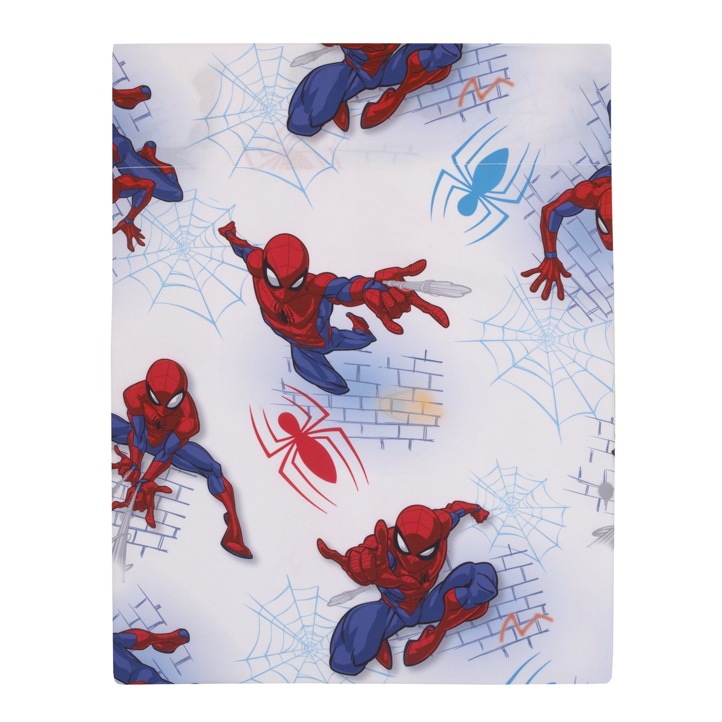 Marvel Spider-Man Wall Crawler Red, White, and Blue Spider Webs 4 Piece Toddler Bed Set - Comforter, Fitted Bottom Sheet, Flat Top Sheet, and Reversible Pillowcase