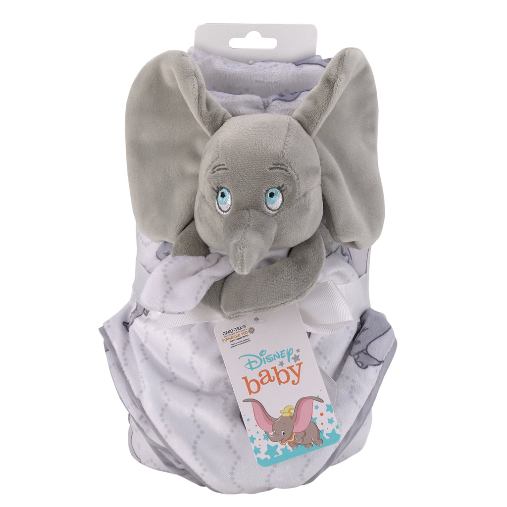 Dumbo Gray and White Super Soft Sherpa Baby Blanket and Security Blanket 2-Piece Gift Set