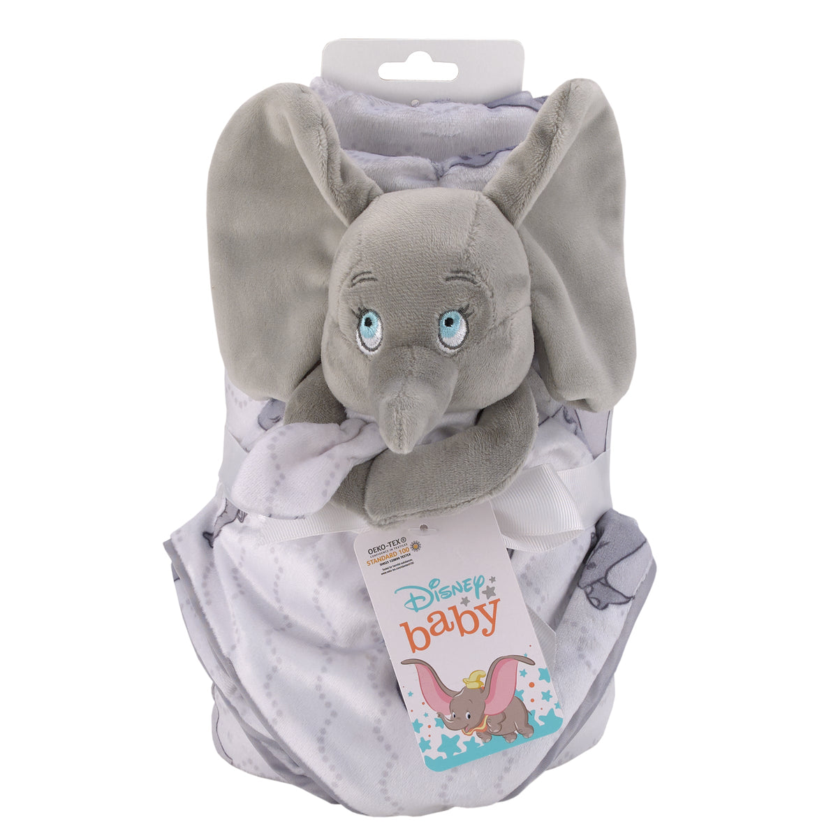 Dumbo Gray and White Super Soft Sherpa Baby Blanket and Security Blanket 2-Piece Gift Set