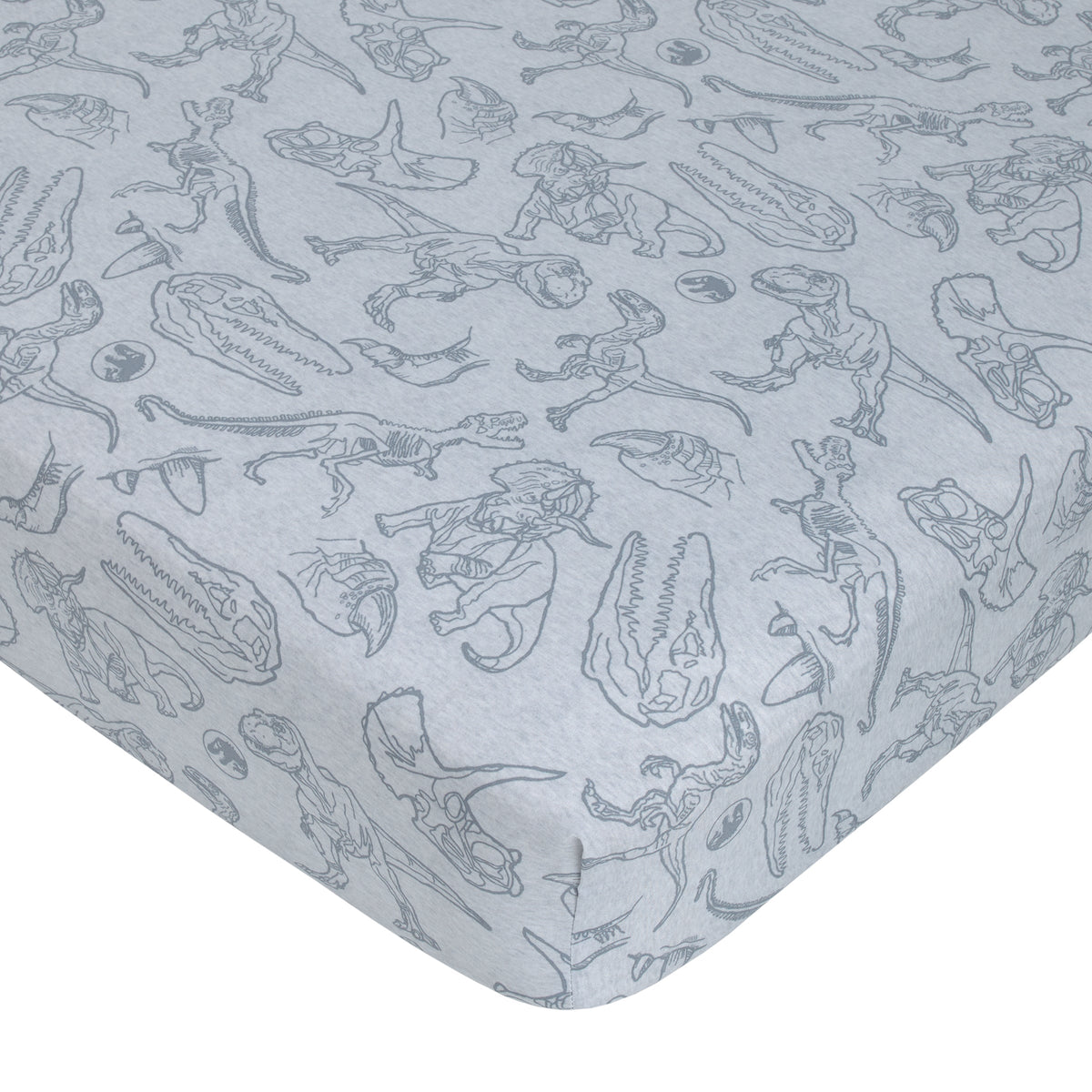 Universal Jurassic World Into The Wild Grey, White, Orange and Aqua T. Rex 4 Piece Toddler Bed Set - Comforter, Fitted Bottom Sheet, Flat Top Sheet and Reversible Pillowcase