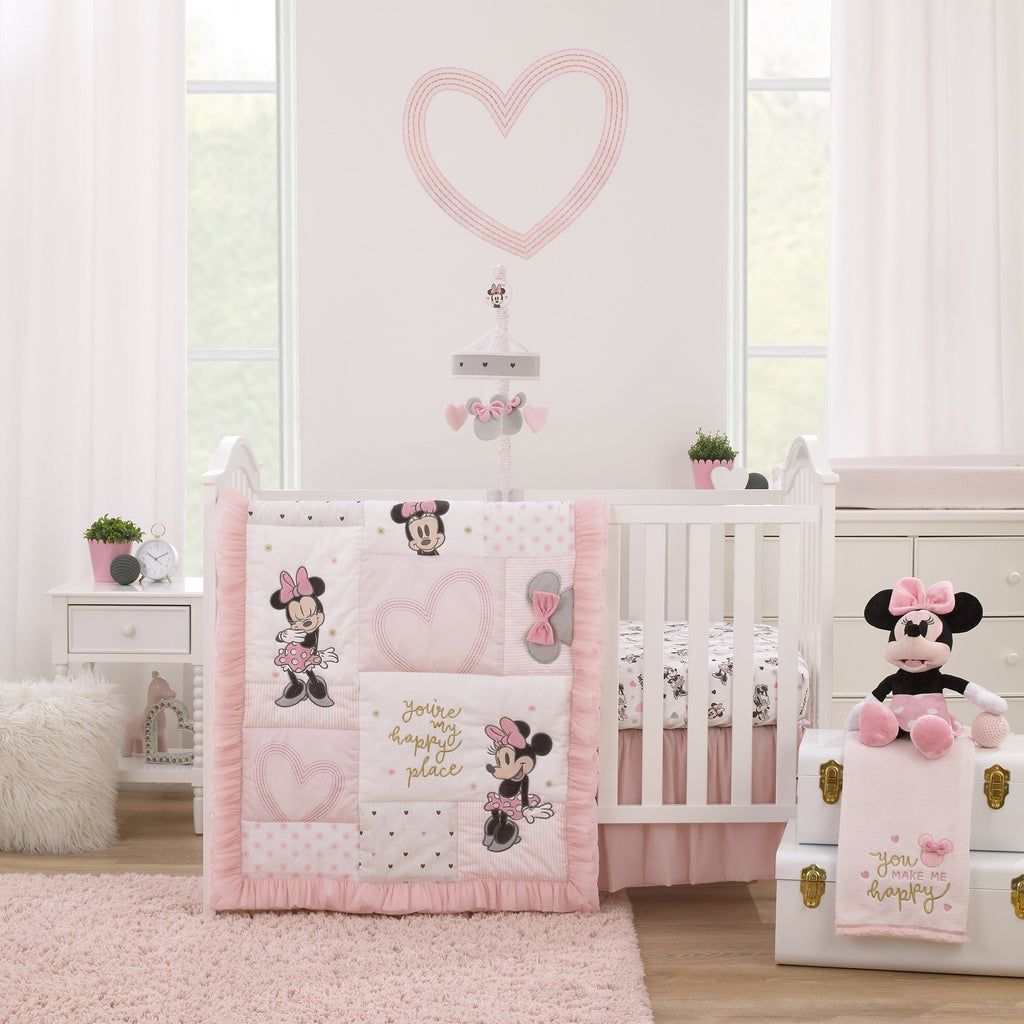 Minnie Mouse My Happy Place Pink Super Soft Appliqued Baby Blanket