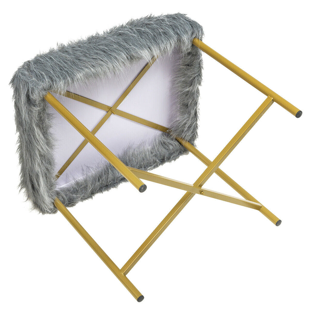Faux Fur Ottoman Decorative Stool with Metal Legs