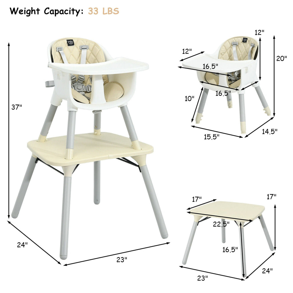4-in-1 Baby Convertible Toddler Table Chair Set with PU Cushion