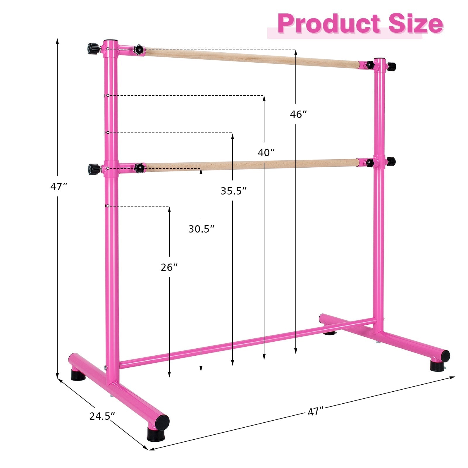 47 Inch Double Ballet Barre with Anti-Slip Footpads