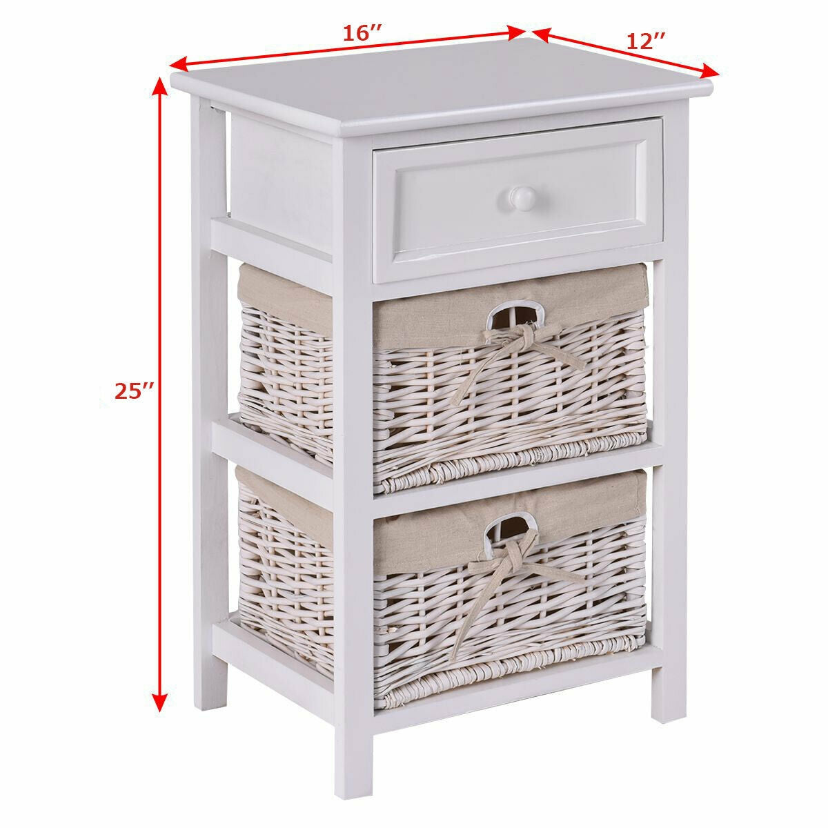 3 Tier Set of 2 Wood Nightstand with 1 and 2 Drawer