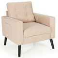 Mid-Century Upholstered Armchair Club Chair with Rubber Wood Legs