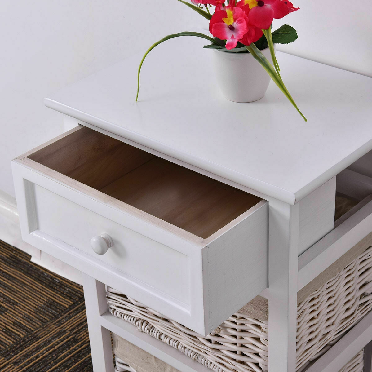 3 Tier Set of 2 Wood Nightstand with 1 and 2 Drawer