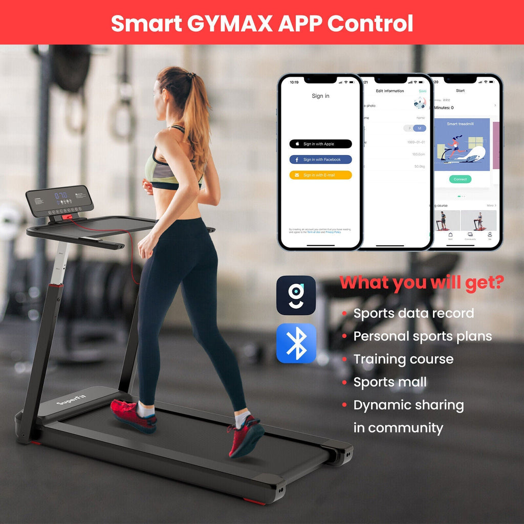 3HP Folding Treadmill with Adjustable Height and APP Control