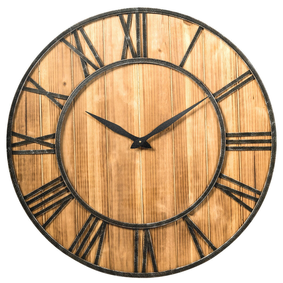 27 Inch Round Wall Clock Decorative Wooden Silent Clock with Battery