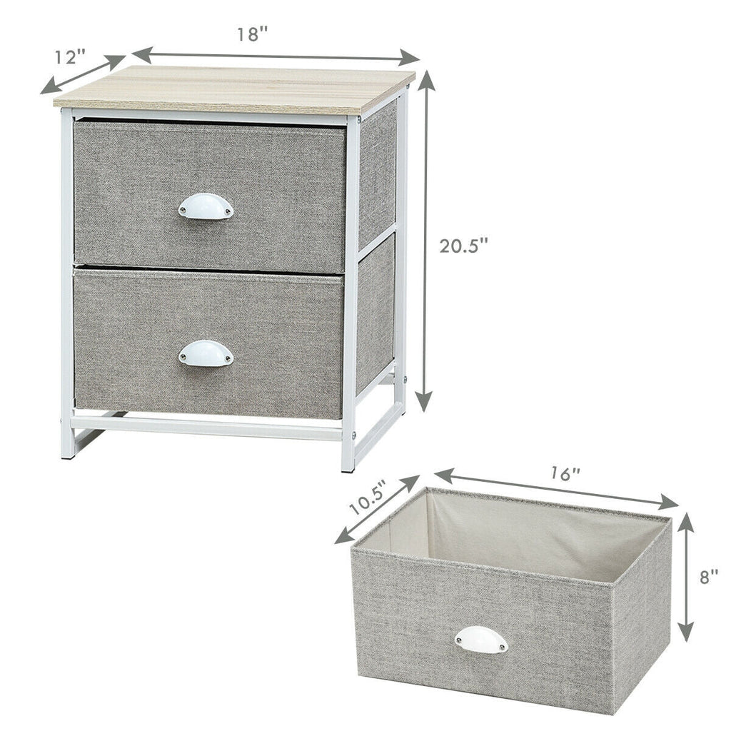 Metal Frame Nightstand Side Table Storage with 2 Drawers-Gray