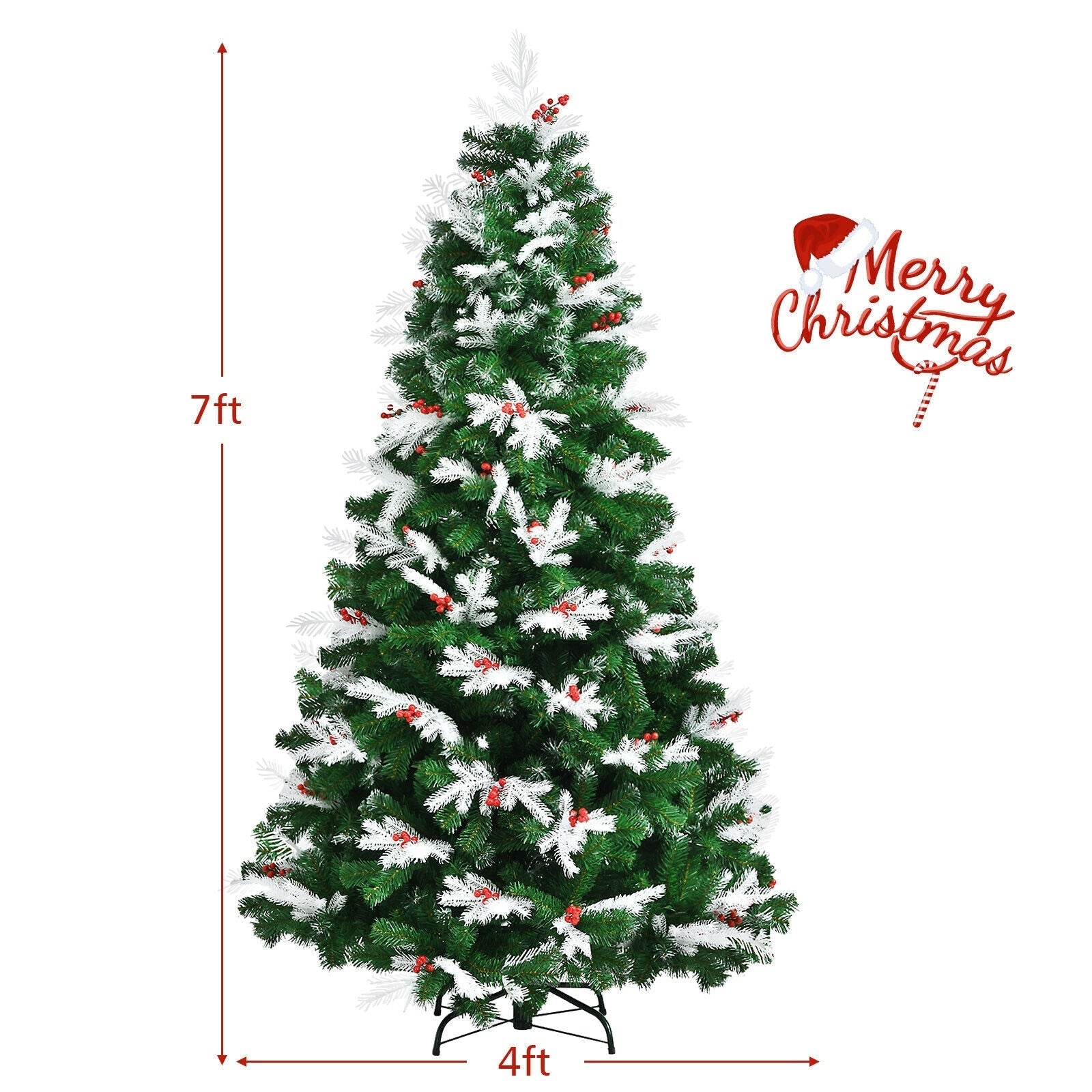 Unlit Snowy Hinged Christmas Tree with Mixed Tips and Red Berries