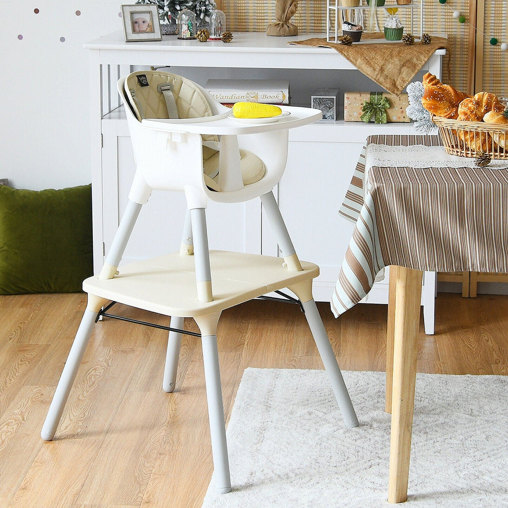 4-in-1 Baby Convertible Toddler Table Chair Set with PU Cushion