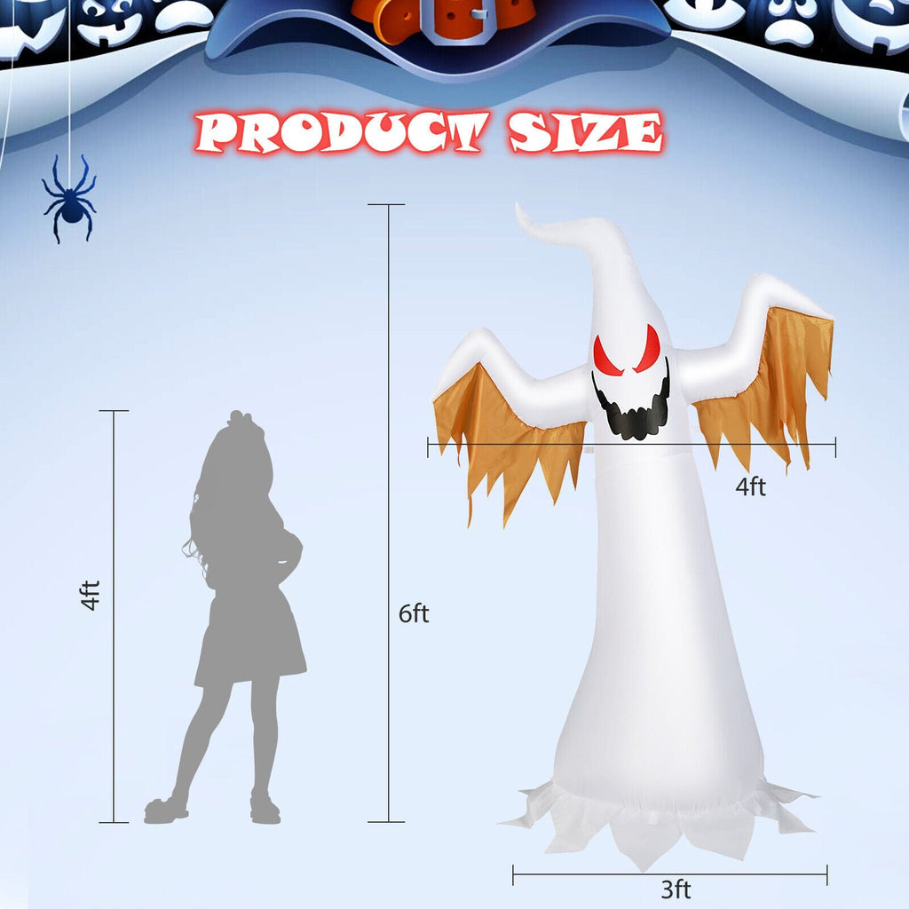 6 Feet Halloween Inflatable Ghost Quick Blow up Halloween D√©cor with LED Lights